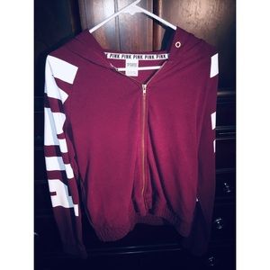 Maroon PINK Logo Zip-Up Jacket Size Large